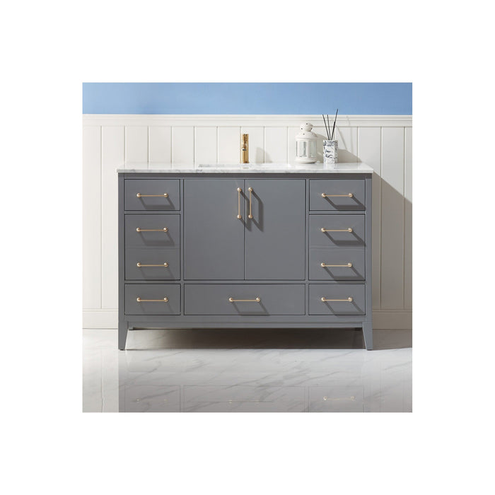 Sutton 48" Single Bathroom Vanity Set in Gray and Carrara White Marble Countertop without Mirror