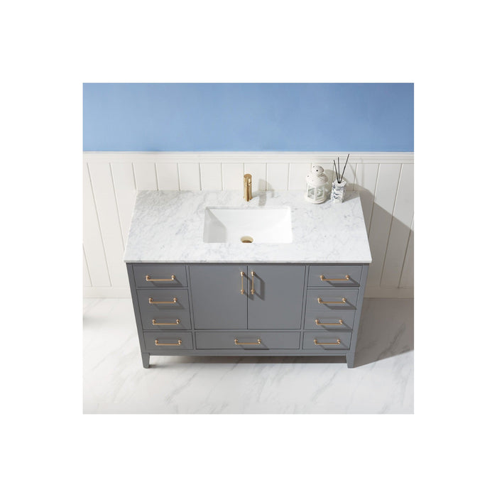 Sutton 48" Single Bathroom Vanity Set in Gray and Carrara White Marble Countertop without Mirror