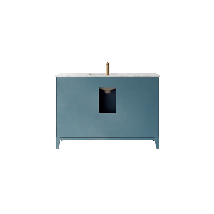 Sutton 48" Single Bathroom Vanity Set in Royal Green and Carrara White Marble Countertop without Mirror