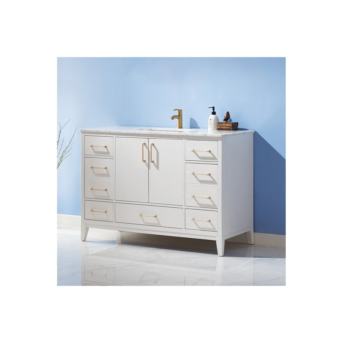 Sutton 48" Single Bathroom Vanity Set in White and Carrara White Marble Countertop without Mirror