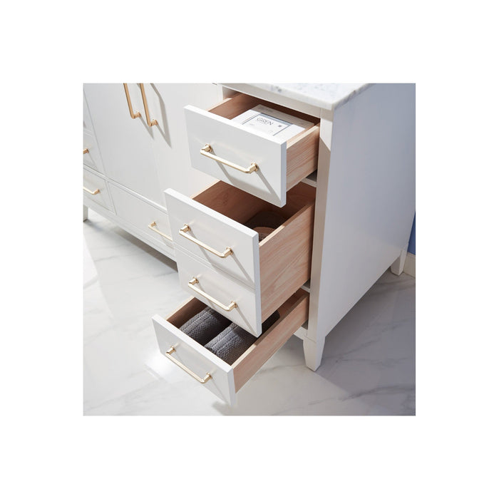 Sutton 48" Single Bathroom Vanity Set in White and Carrara White Marble Countertop with Mirror