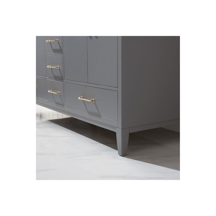 Sutton 60" Double Bathroom Vanity Set in Gray and Carrara White Marble Countertop with Mirror