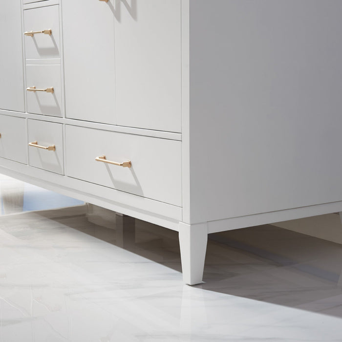 Sutton 60" Double Bathroom Vanity Set in White and Carrara White Marble Countertop with Mirror