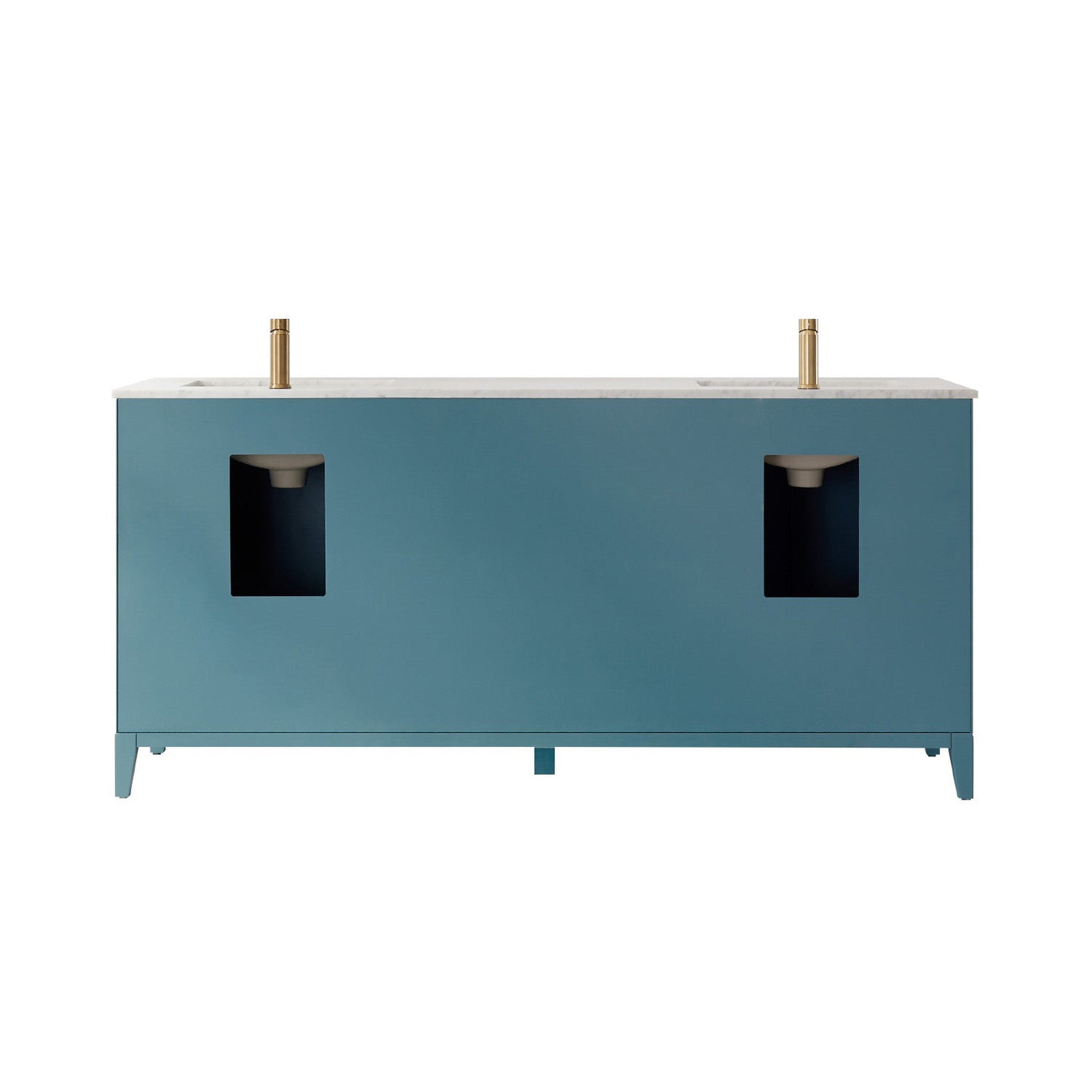 Sutton 72" Double Bathroom Vanity Set in Royal Green and Carrara White Marble Countertop without Mirror