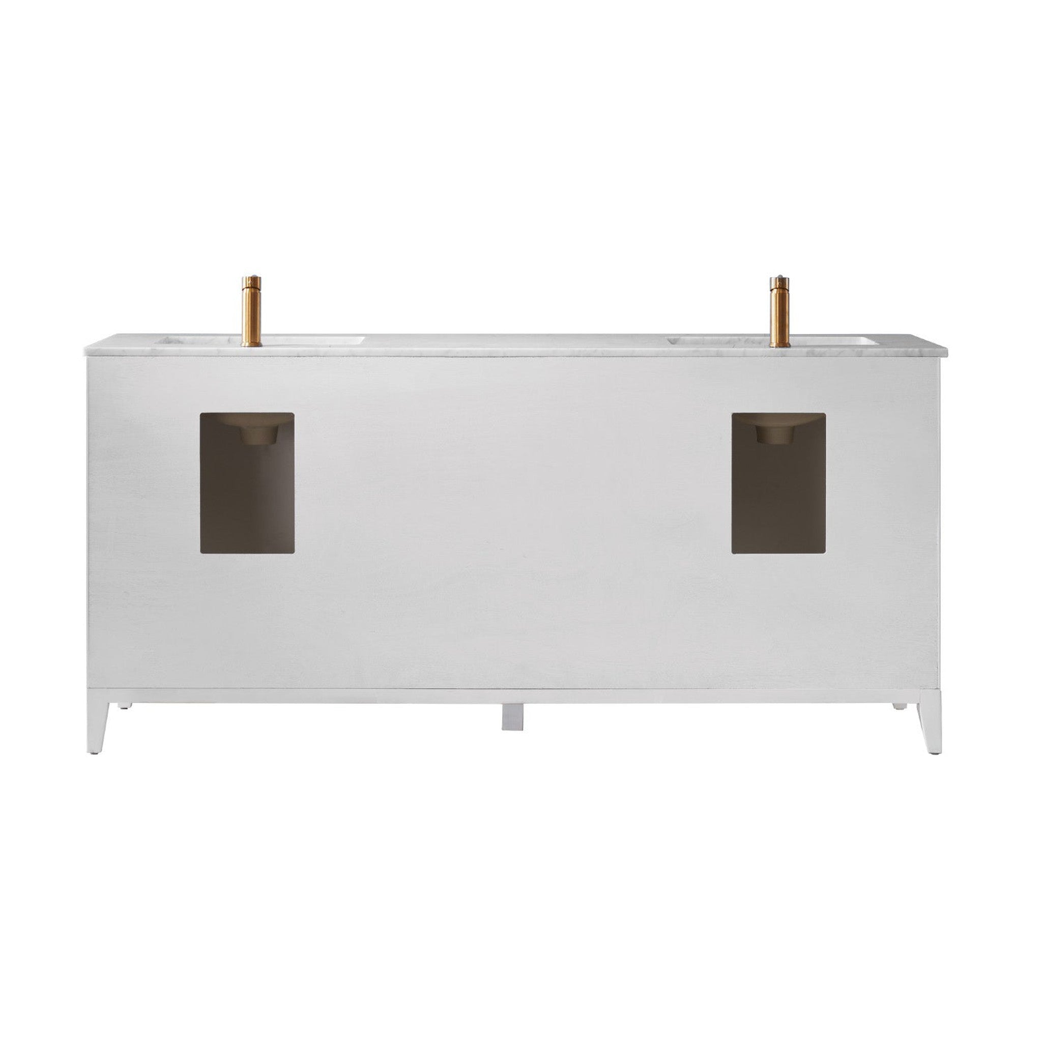 Sutton 72" Double Bathroom Vanity Set in White and Carrara White Marble Countertop without Mirror