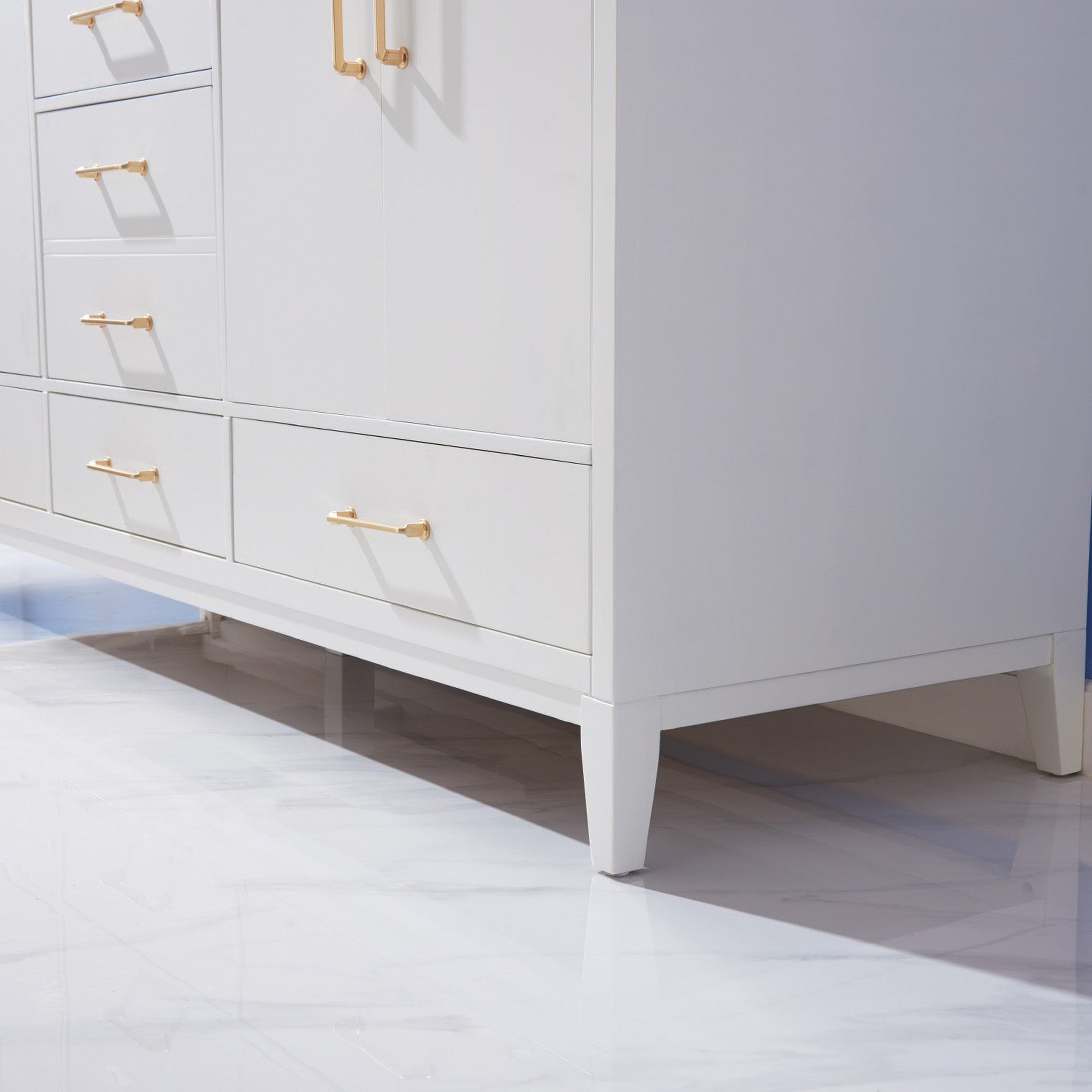 Sutton 72" Double Bathroom Vanity Set in White and Carrara White Marble Countertop without Mirror