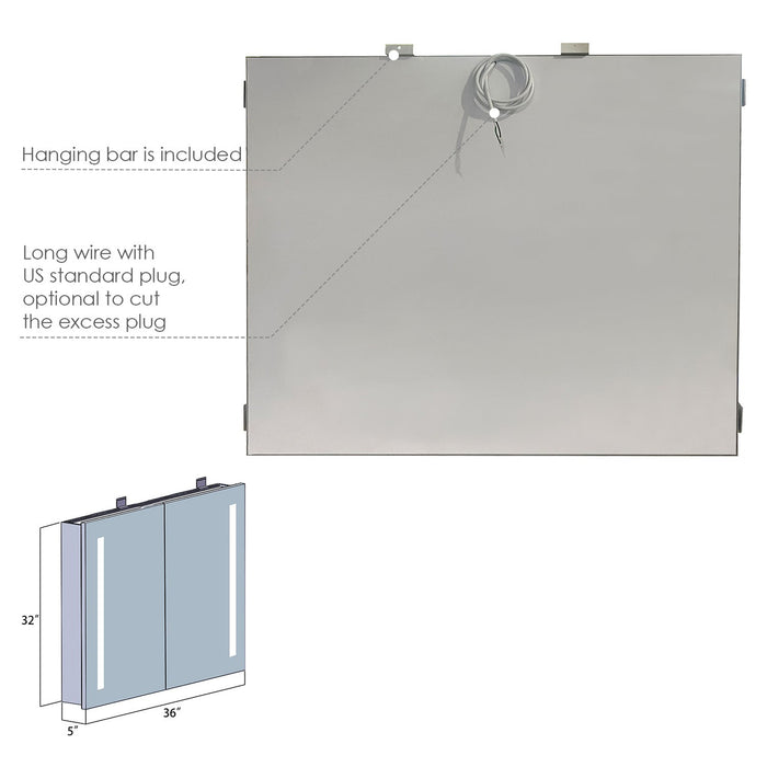 Catola Rectangle 36" Frameless Surface-Mount/Recessed LED Lighted Bathroom Medicine Cabinet