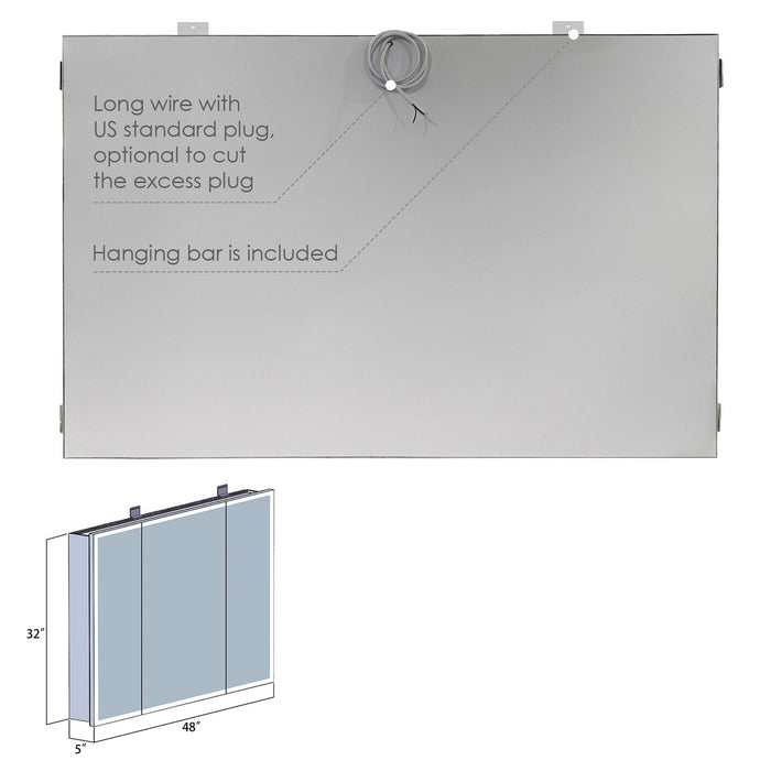 Carsoli Rectangle 48" Frameless Surface-Mount/Recessed LED Lighted Bathroom Medicine Cabinet
