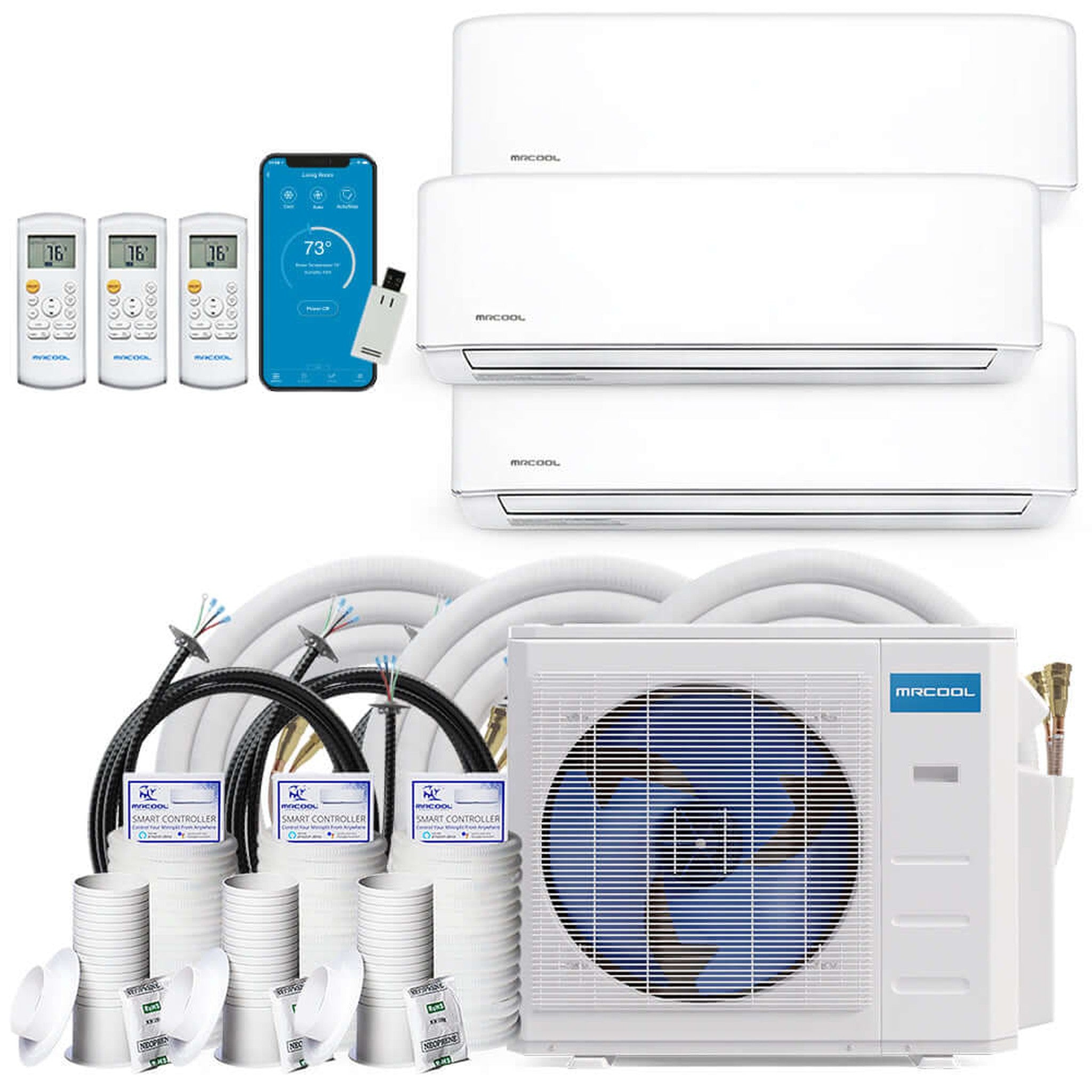 MRCOOL DIY 4th Gen 27K BTU 3-Zone Condenser with 9K+12K+12K handlers, and 3 x 16ft linesets Bundle