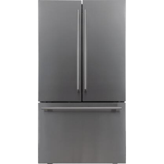 3 Piece Kitchen Appliances Package with French Door Refrigerator, Gas Range and Wall Mount Convertible Hood in Stainless Steel