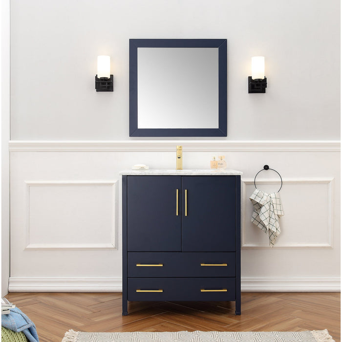 30" Blue Solid Wood Sink Vanity With Mirror
