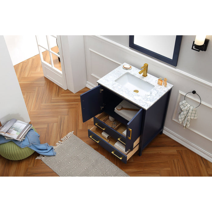 30" Blue Solid Wood Sink Vanity With Mirror