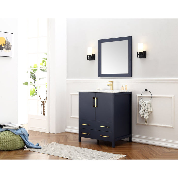30" Blue Solid Wood Sink Vanity With Mirror