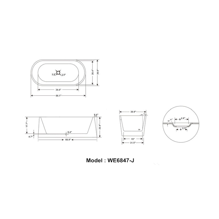 Legion Furniture 66" White Acrylic Tub - No Faucet