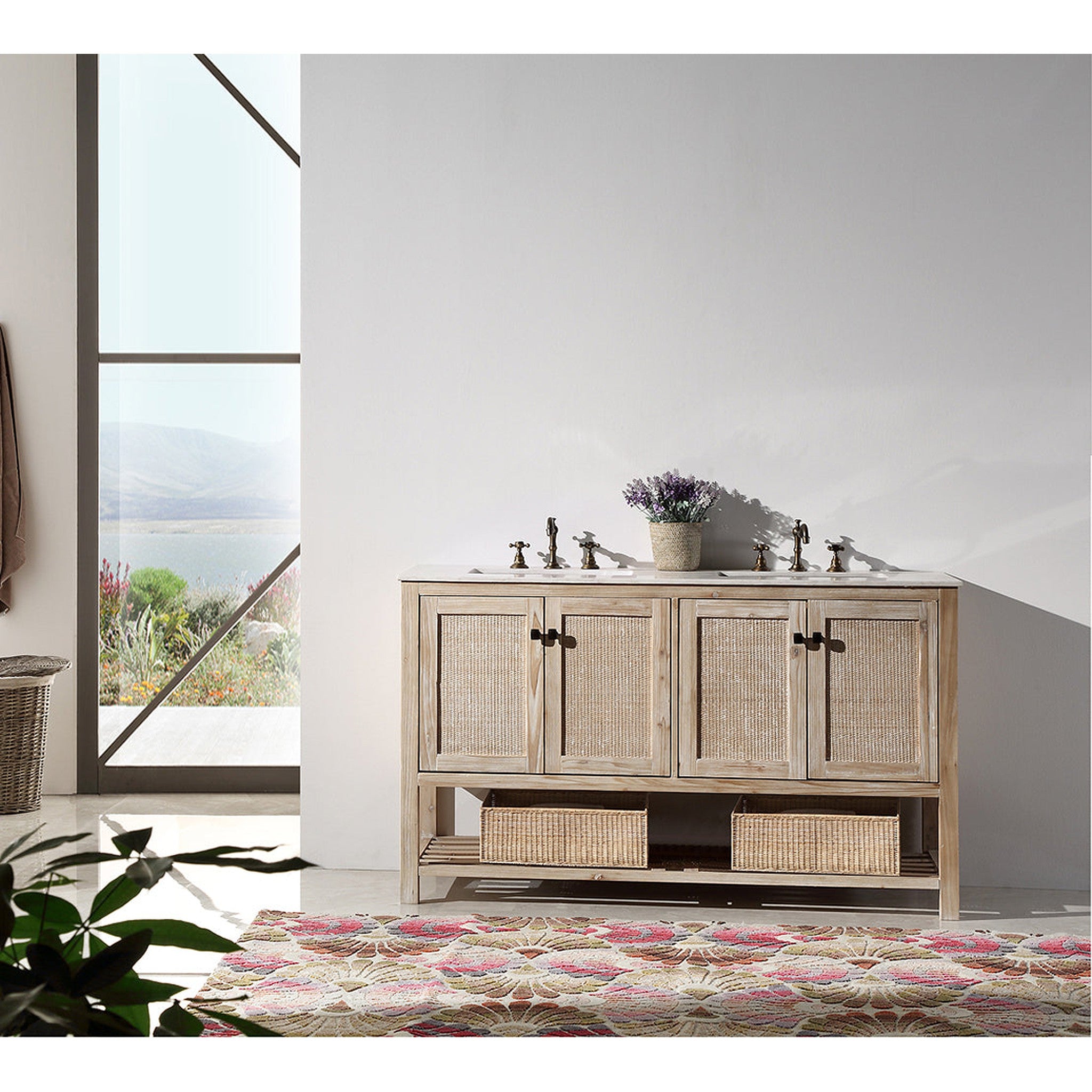 Legion Furniture 60" Bohemian Style Solid Wood Sink Vanity With Marble Top