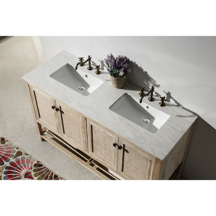 Legion Furniture 60" Bohemian Style Solid Wood Sink Vanity With Marble Top
