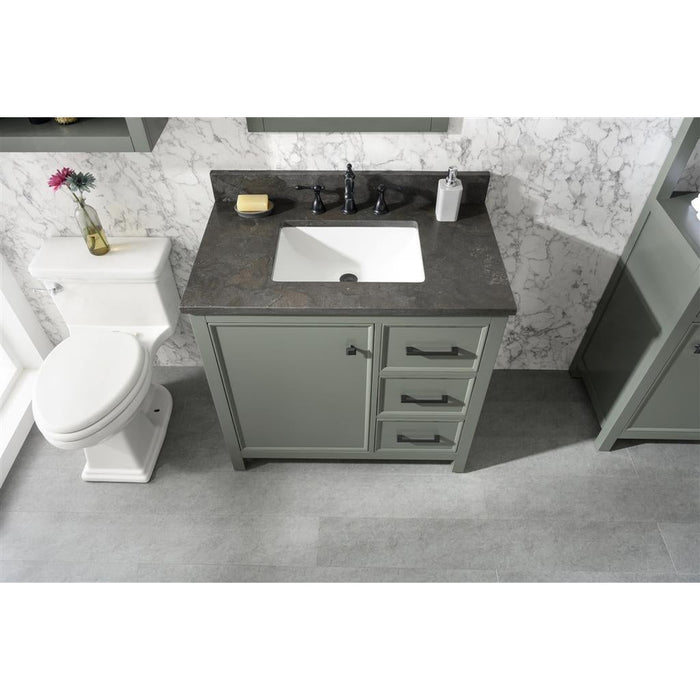 Legion Furniture WLF2136-PG 36 Inch Pewter Green Finish Sink Vanity Cabinet with Blue Lime Stone Top