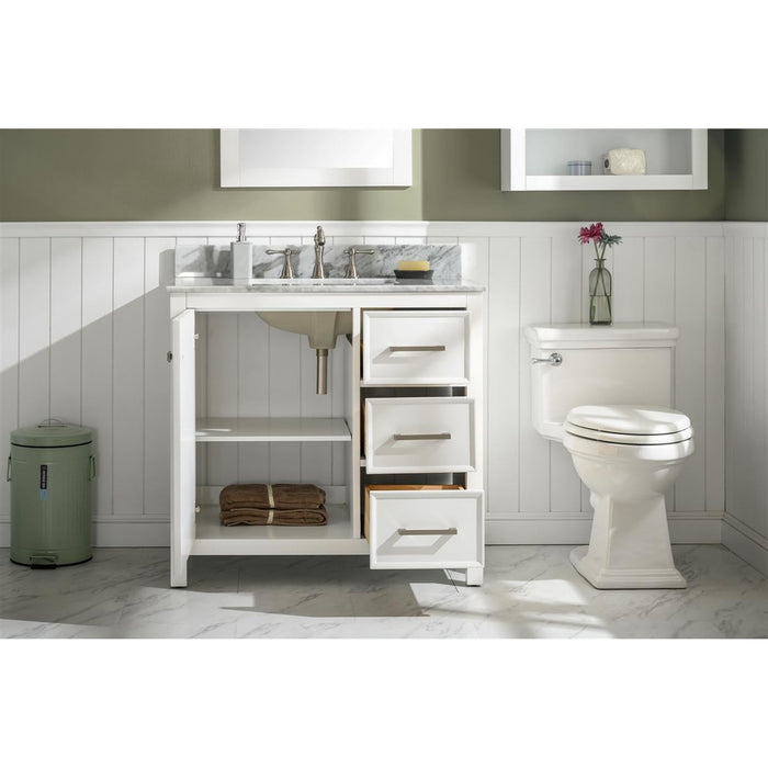 Legion Furniture WLF2136-W 36 Inch White Finish Sink Vanity Cabinet with Carrara White Top
