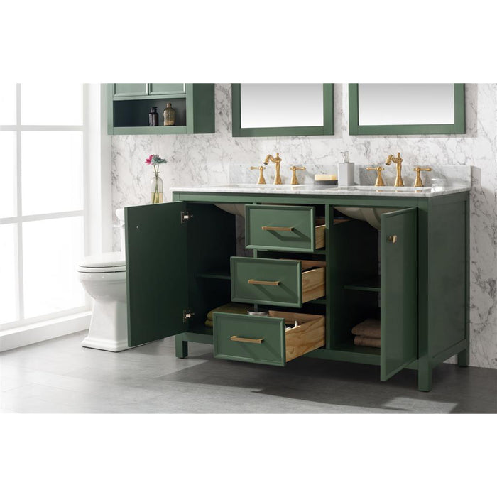Legion Furniture 54" Vogue Green Finish Double Sink Vanity Cabinet With Carrara White Top
