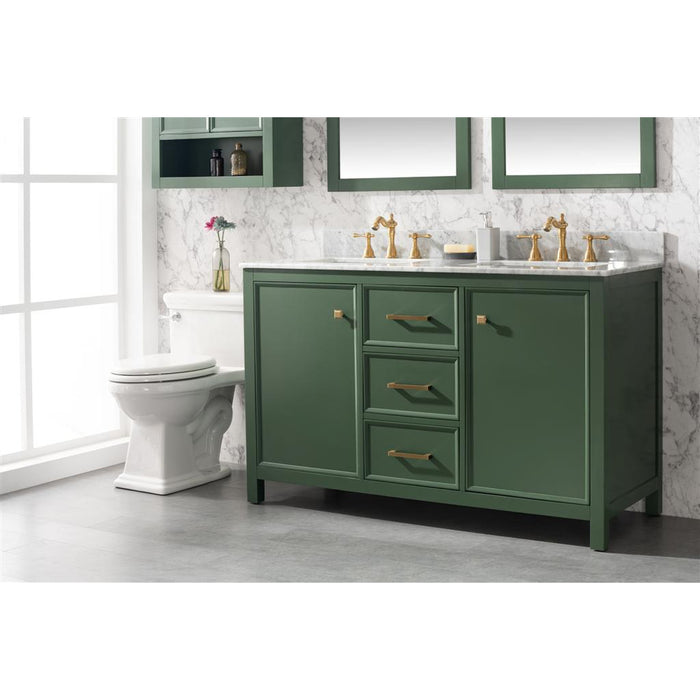 Legion Furniture 54" Vogue Green Finish Double Sink Vanity Cabinet With Carrara White Top
