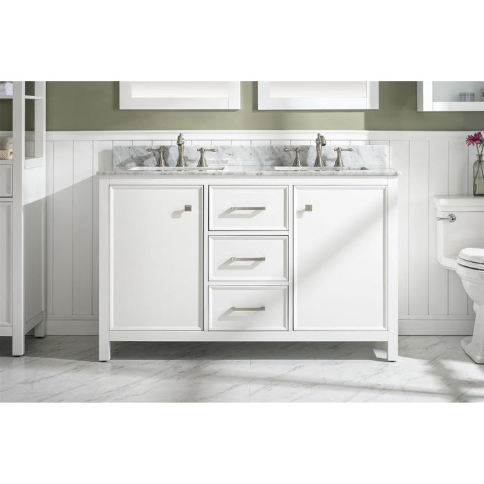 Legion Furniture 54" White Finish Double Sink Vanity Cabinet With Carrara White Top