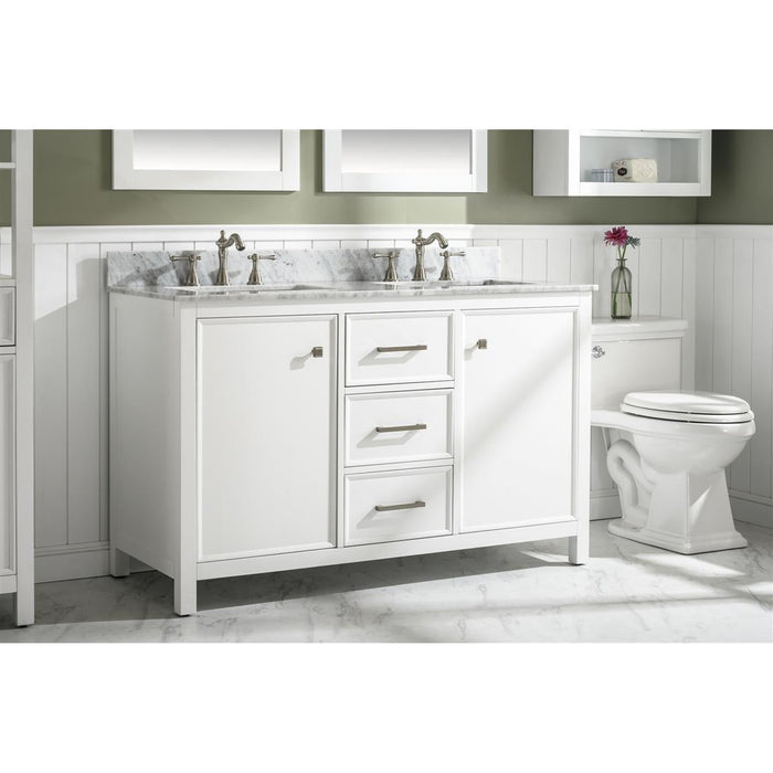 Legion Furniture 54" White Finish Double Sink Vanity Cabinet With Carrara White Top