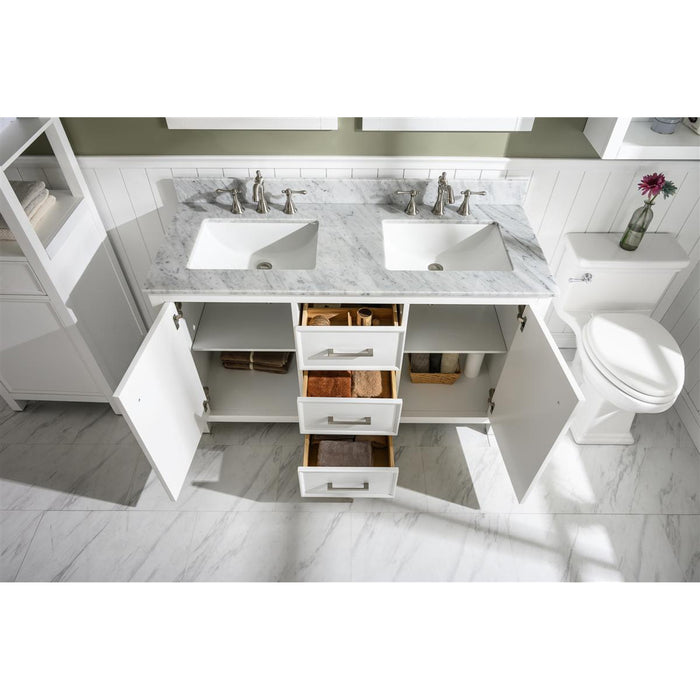 Legion Furniture 54" White Finish Double Sink Vanity Cabinet With Carrara White Top