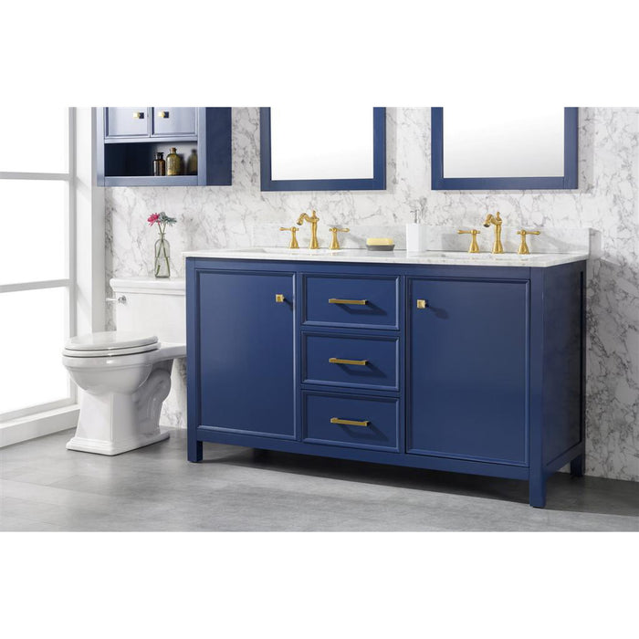 Legion Furniture 60" Blue Finish Double Sink Vanity Cabinet With Carrara White Top