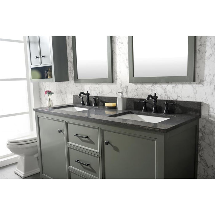 Legion Furniture 60" Pewter Green Finish Double Sink Vanity Cabinet With Blue Lime Stone Top