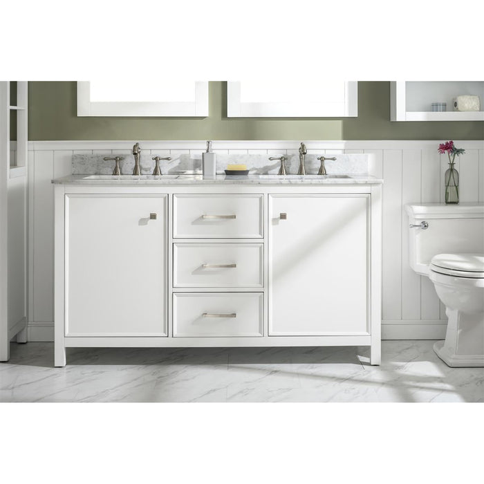 Legion Furniture 60" White Finish Double Sink Vanity Cabinet With Carrara White Top