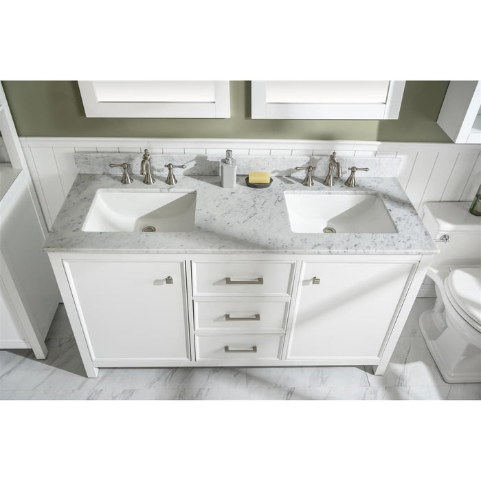 Legion Furniture 60" White Finish Double Sink Vanity Cabinet With Carrara White Top