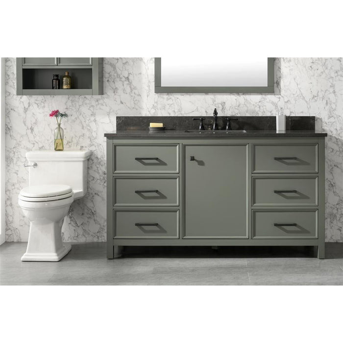 Legion Furniture 60" Pewter Green Finish Single Sink Vanity Cabinet With Blue Lime Stone Top