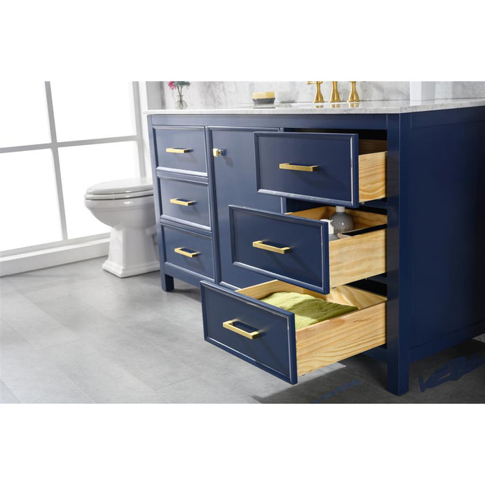 Legion Furniture 60" Blue Finish Single Sink Vanity Cabinet With Carrara White Top
