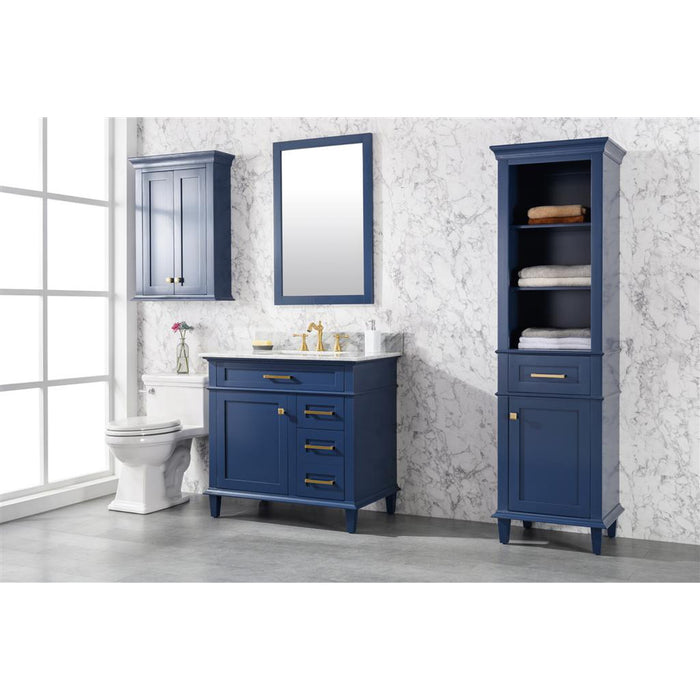 Legion Furniture WLF2236-B 36 Inch Blue Finish Sink Vanity Cabinet with Carrara White Top