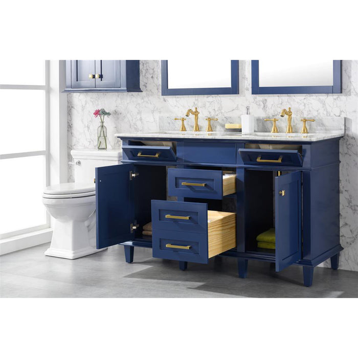 Legion Furniture 54" Blue Finish Double Sink Vanity Cabinet With Carrara White Top