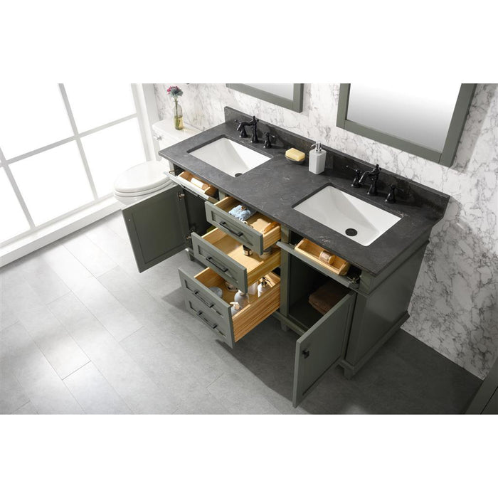 Legion Furniture 60" Pewter Green Finish Double Sink Vanity Cabinet With Blue Lime Stone Top