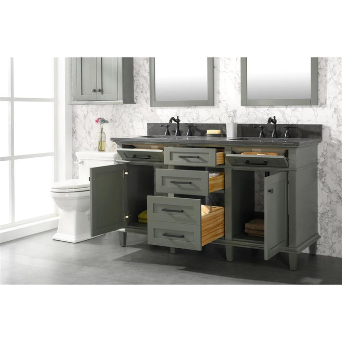 Legion Furniture 60" Pewter Green Finish Double Sink Vanity Cabinet With Blue Lime Stone Top