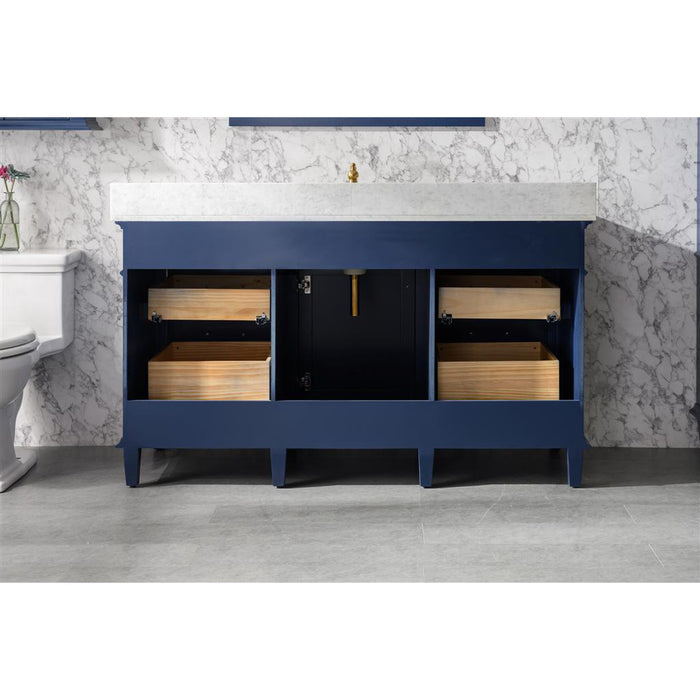 Legion Furniture 60" Blue Finish Single Sink Vanity Cabinet With Carrara White Top