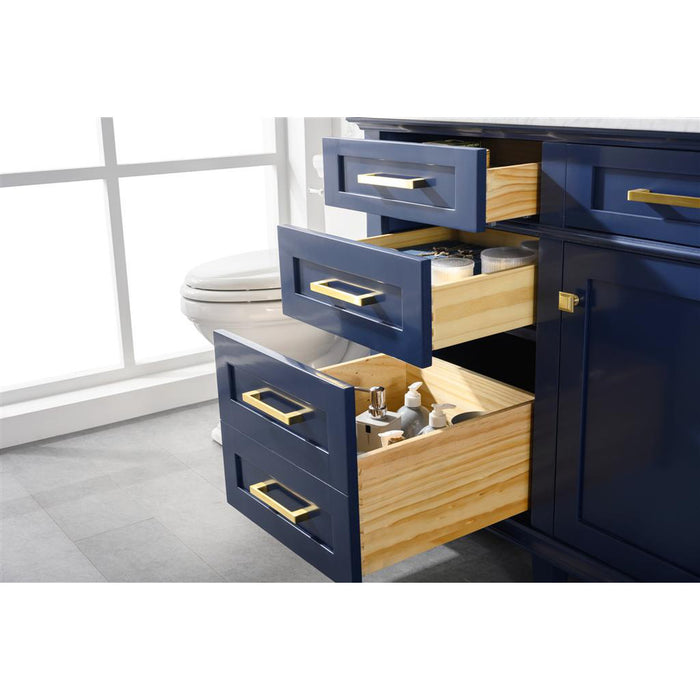 Legion Furniture 60" Blue Finish Single Sink Vanity Cabinet With Carrara White Top