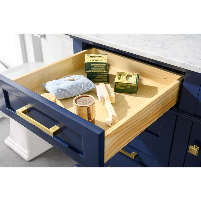 Legion Furniture 60" Blue Finish Single Sink Vanity Cabinet With Carrara White Top