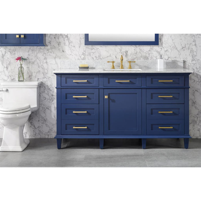 Legion Furniture 60" Blue Finish Single Sink Vanity Cabinet With Carrara White Top