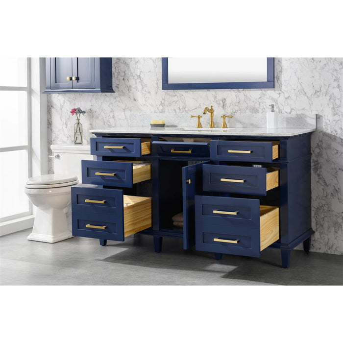 Legion Furniture 60" Blue Finish Single Sink Vanity Cabinet With Carrara White Top
