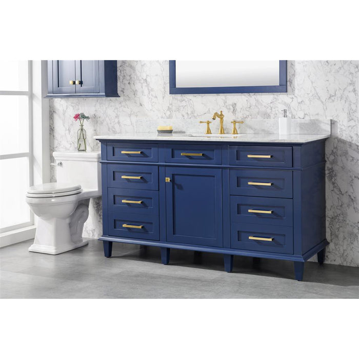 Legion Furniture 60" Blue Finish Single Sink Vanity Cabinet With Carrara White Top