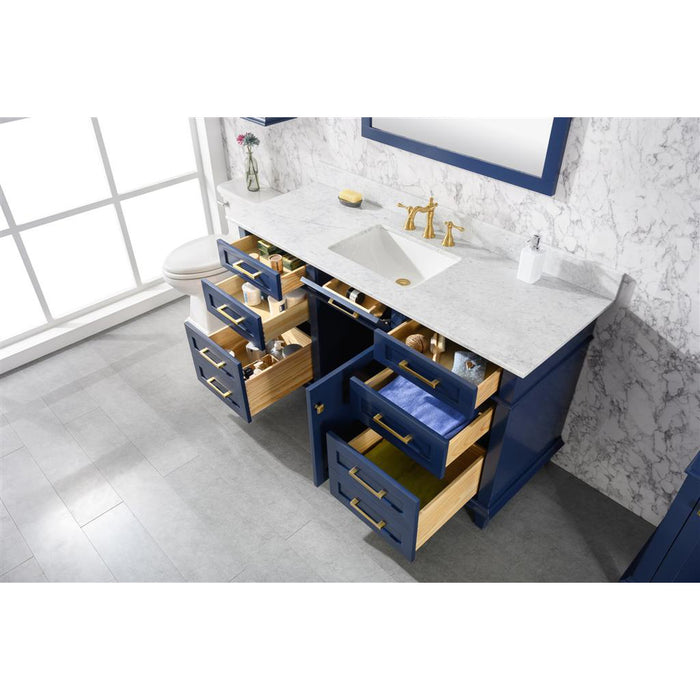 Legion Furniture 60" Blue Finish Single Sink Vanity Cabinet With Carrara White Top