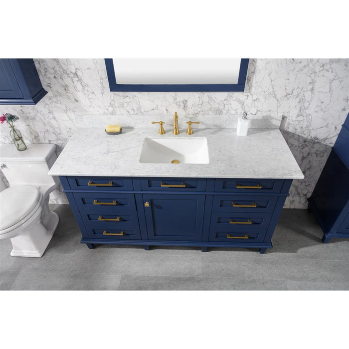 Legion Furniture 60" Blue Finish Single Sink Vanity Cabinet With Carrara White Top