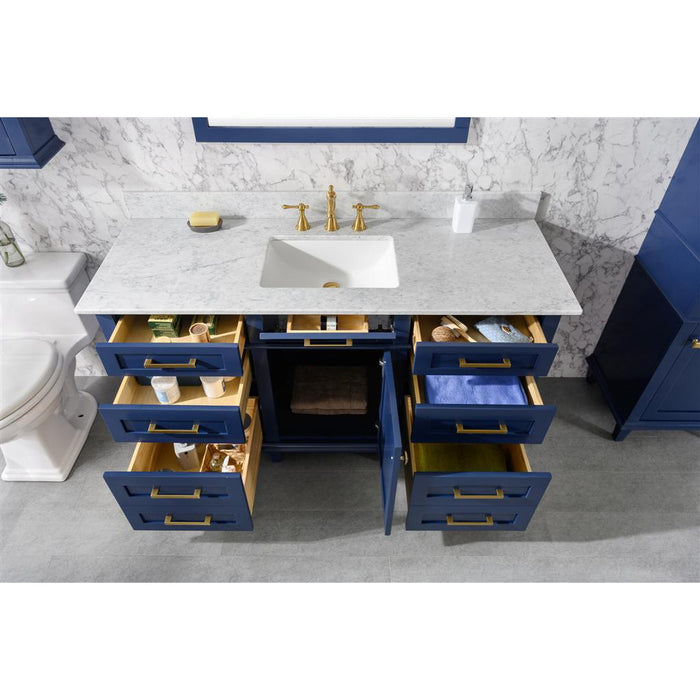 Legion Furniture 60" Blue Finish Single Sink Vanity Cabinet With Carrara White Top