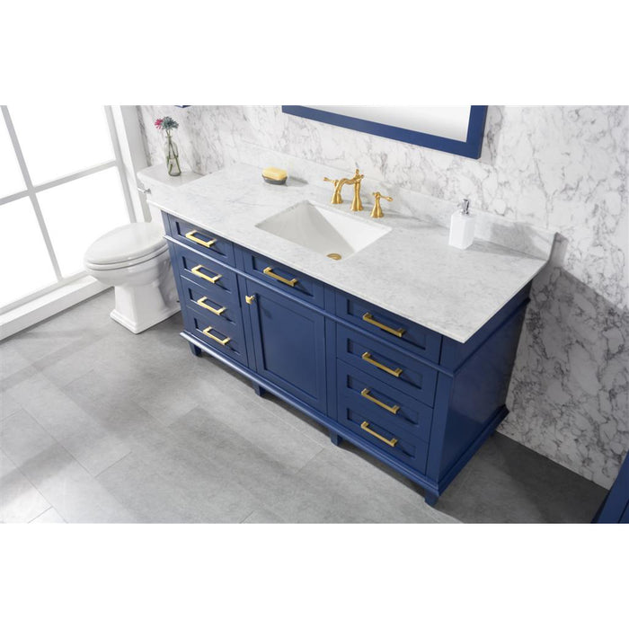 Legion Furniture 60" Blue Finish Single Sink Vanity Cabinet With Carrara White Top