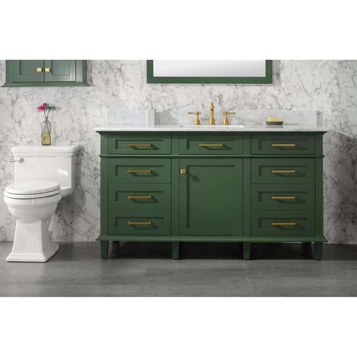 Legion Furniture 60" Vogue Green Finish Single Sink Vanity Cabinet With Carrara White Top