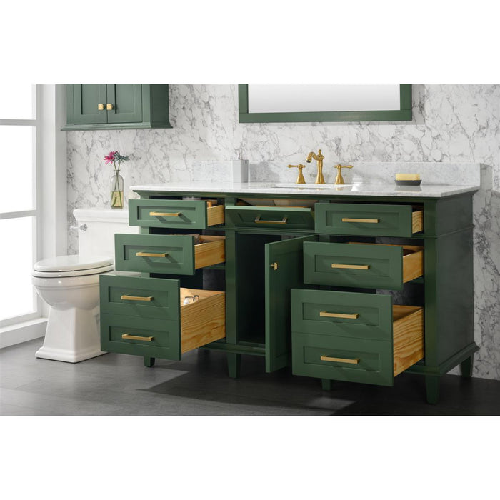 Legion Furniture 60" Vogue Green Finish Single Sink Vanity Cabinet With Carrara White Top