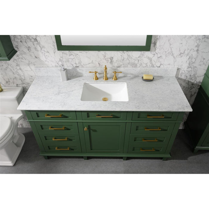 Legion Furniture 60" Vogue Green Finish Single Sink Vanity Cabinet With Carrara White Top